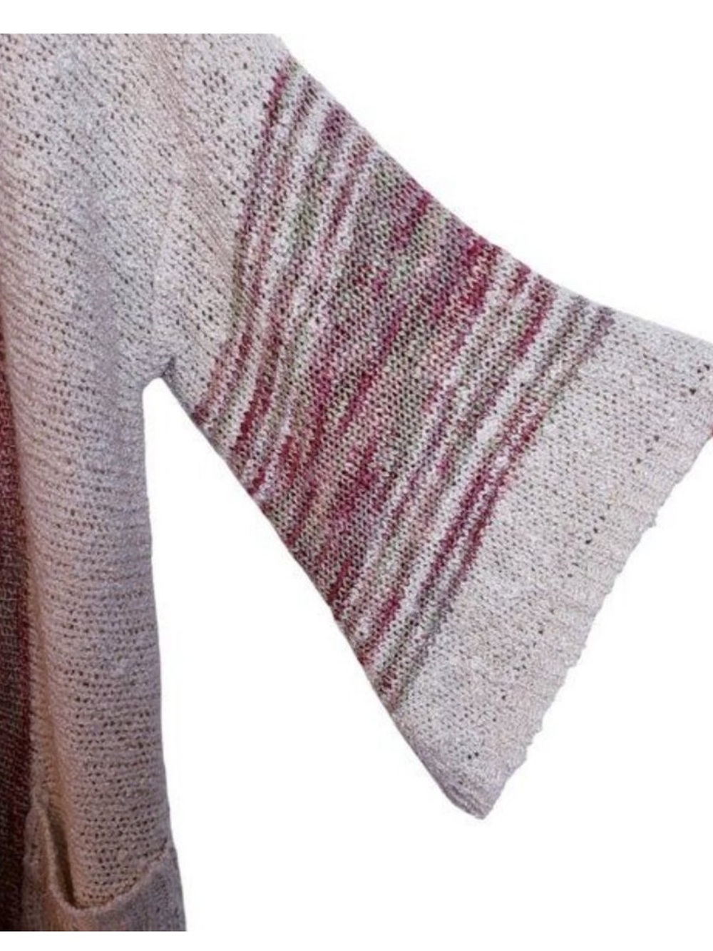 NWT Easel Boho Beach Oatmeal Striped Baja | Knit Open-Front Throw Cardigan - Picture 8 of 16